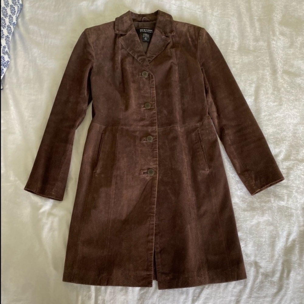 New York & company 100% leather suede
boho trench coat